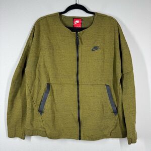 Nike Tech Fleece Full Zip Jacket Olive Green Black Activewear Women’s Size XL